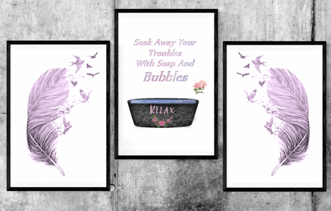 Bath and Feathers Wall Prints Set of 3