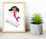 Cute Mermaid Sea Princess Nursery / Bedroom Wall Art Print