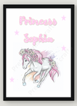 Personalised Princess Horse Wall Art Print For Nursery / Bedroom