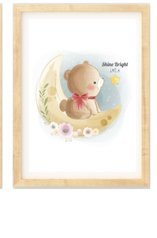 Bear On Moon Nursery Print