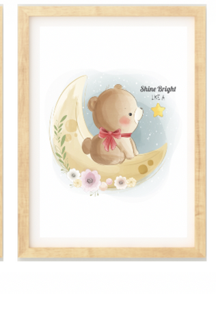 Bear On Moon Nursery Print